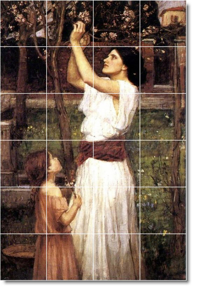 John Waterhouse Mother Child Painting Ceramic Tile Mural #21, 17"x25.5"