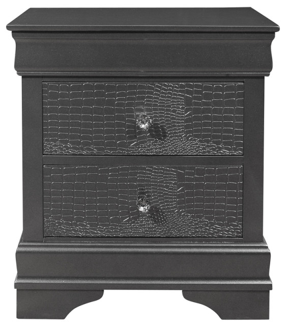 24" Gray Shagreen Two Drawer Solid Wood Nightstand Traditional