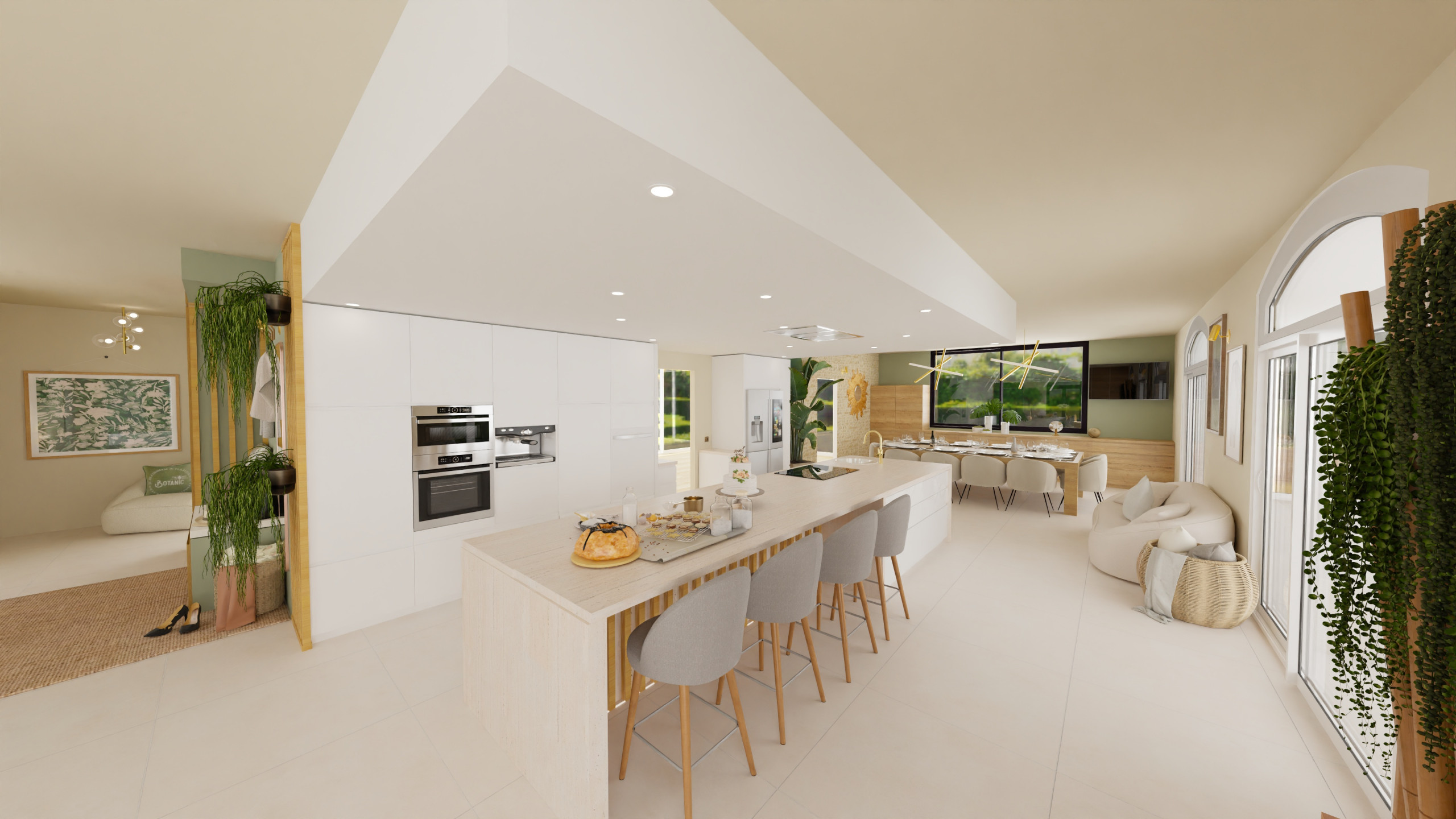 Aménagement d'une pièce de vie de 100 m² dans un style Contemporain