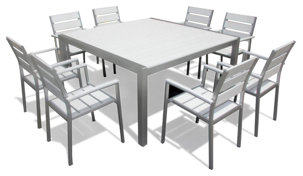 Outdoor Patio Furniture Aluminum 9-Piece Square Dining Table and Chairs Set