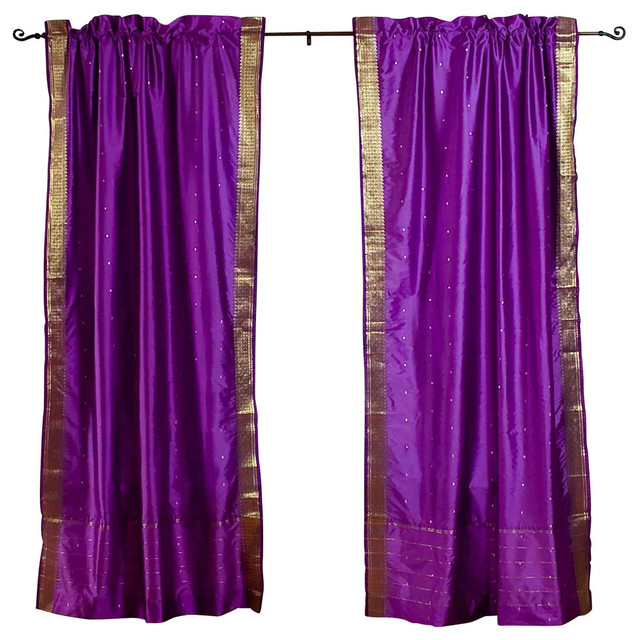 Purple Rod Pocket Sheer Sari Curtain Drape Panel Pair