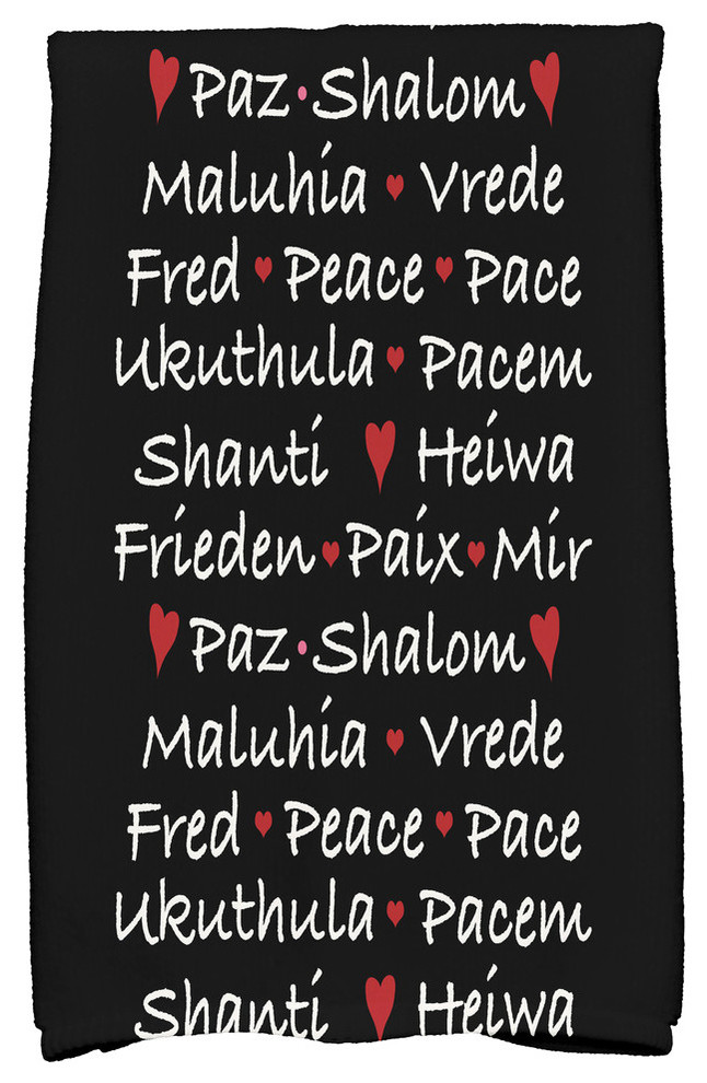 Words of Peace, Word Print Kitchen Towel, Black, 18 x 30"