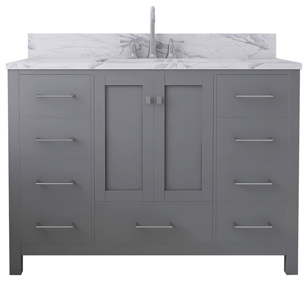 Bathroom Vanity, White With Marble Vanity Top With White Basin, 48x22 ...