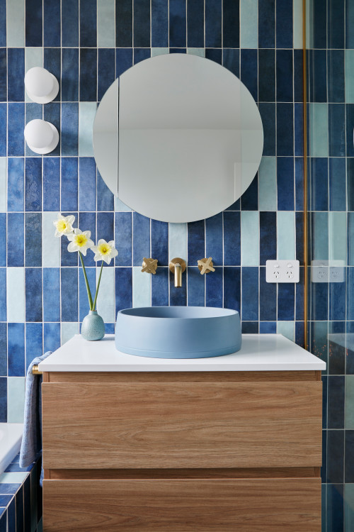 Blue Color Transition: Bathroom Vanity Sink Ideas in Contemporary Style