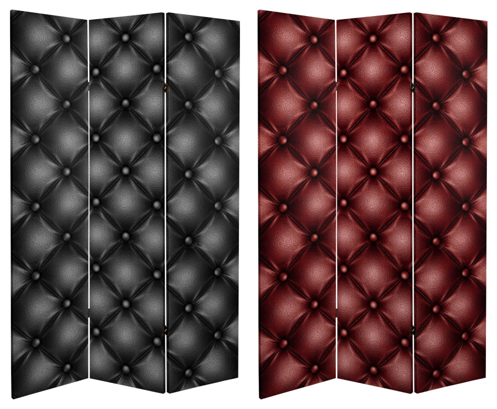 6' Tall Double Sided Tufted Leather Print Canvas Room Divider