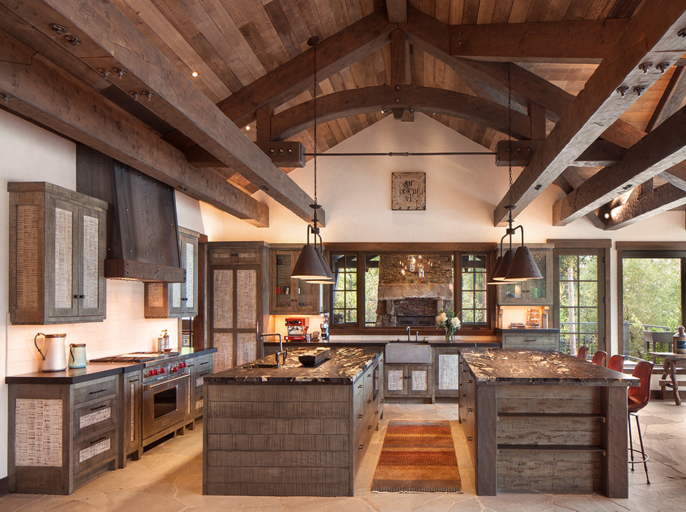 This is an example of a large rustic kitchen in Seattle.