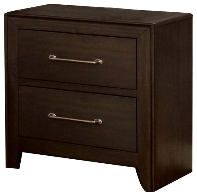 2 Drawers Nightstand With Brushed Nickel Appliance Pull, Walnut