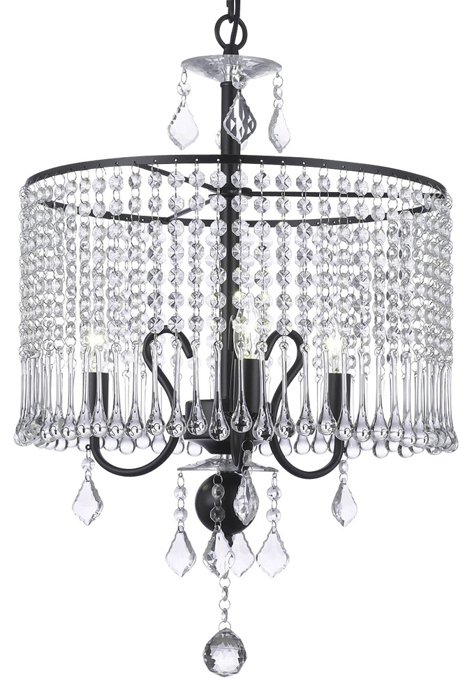Contemporary 3-Light Crystal Chandelier With Crystal, Black