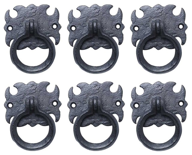 Black Ring Pull Wrought Iron 3" Drawer Door Rust Resistant Pack
