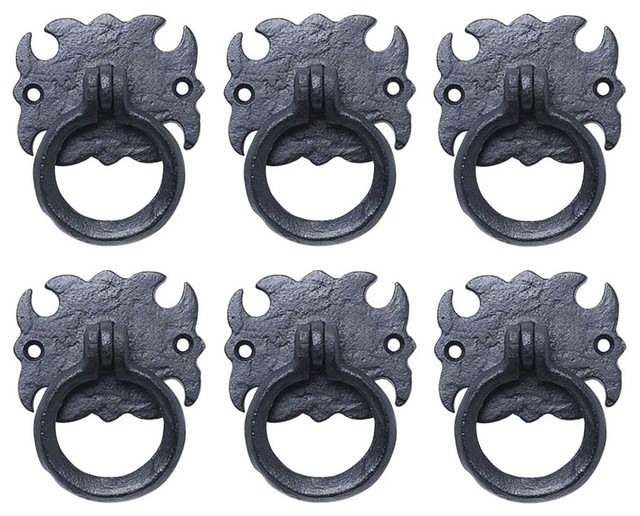 Black Cabinet Ring Pull Wrought Iron Cabinet Drawer Door Pull Handle Pack of 6