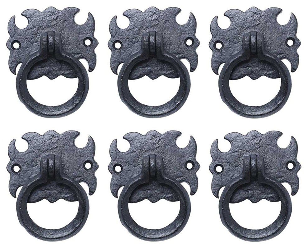 Black Cabinet Ring Pull Wrought Iron Cabinet Drawer Door Pull Handle Pack of 6