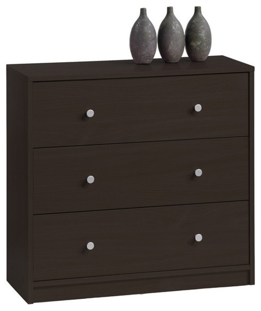 Modern 3Drawer Chest Bedroom Bureau, Dark Brown Wood Finish Dressers