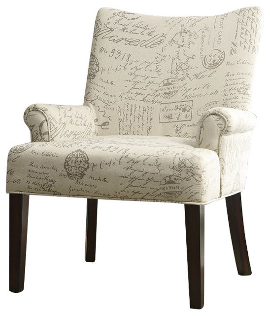 French Script Accent Chair, Off White Contemporary Armchairs And