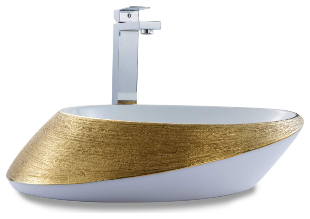 Fine Fixtures Luxury Vessel, Oval 20"x15", Brushed Gold