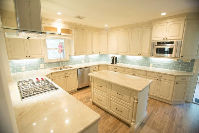 Transitional Kitchen With Marble Countertops Transitional