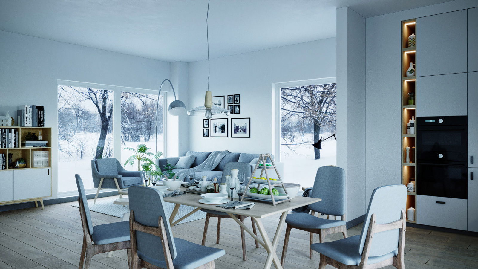 Визуализация гостинной и кухни