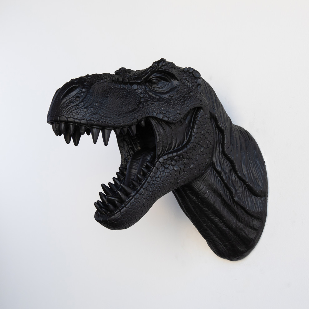 Faux TRex Dinosaur Head Wall Decor, Black Contemporary Wall Sculptures by Near and Deer