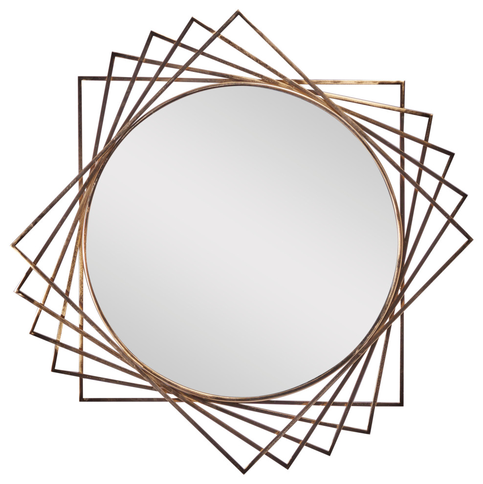 Glam Black Metal Wall Mirror 37887, 42" x 2" x 42" Contemporary
