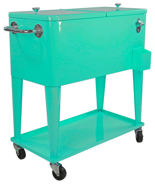 80 Quart Retro Rolling Cooler Cart, Outdoor, Seafoam Modern Coolers
