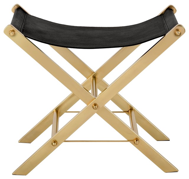 Sunpan Moncasa Ryder Stool Brass Reen Style Print Leather