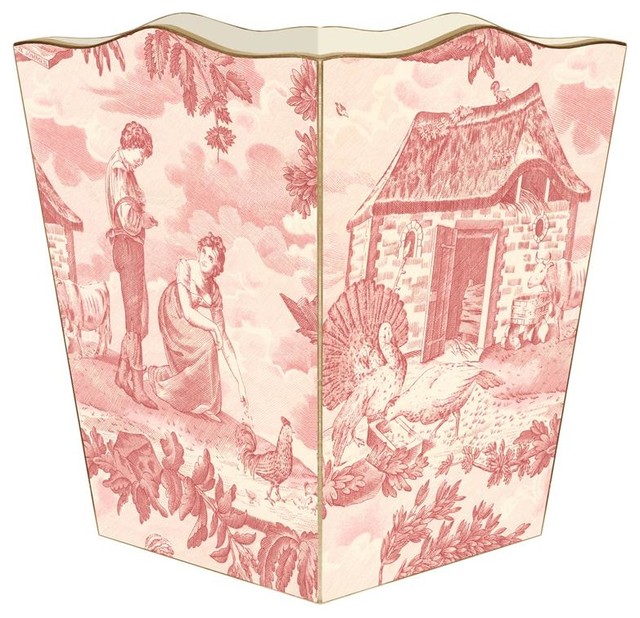 Pink Farm Toile Wastepaper Basket