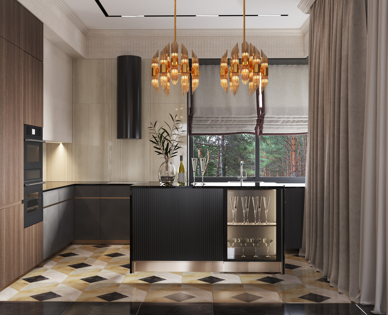 Дизайн -концепция кухни гостиной