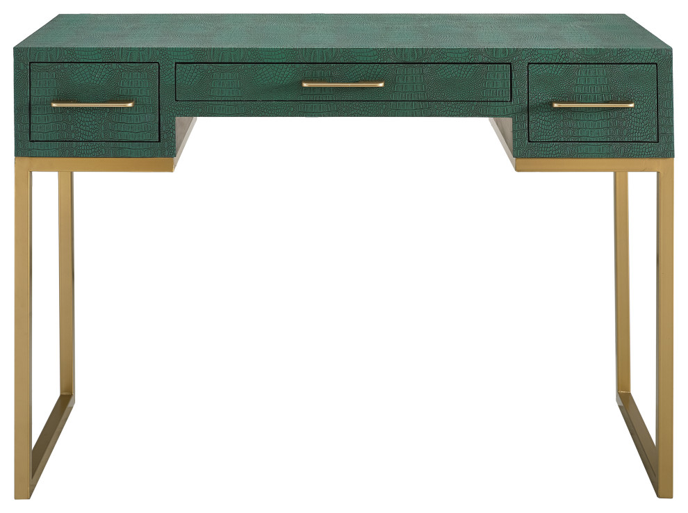 Staines Emerald and Gold Writing Desk With Drawers Contemporary