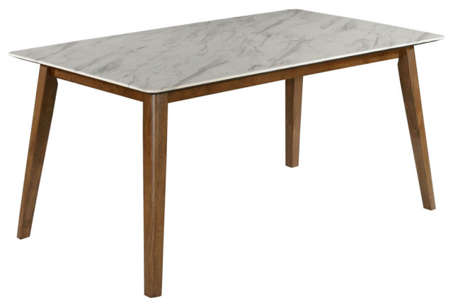 Everett 6-piece Faux Marble Top Dining Table Natural Walnut and Grey ...