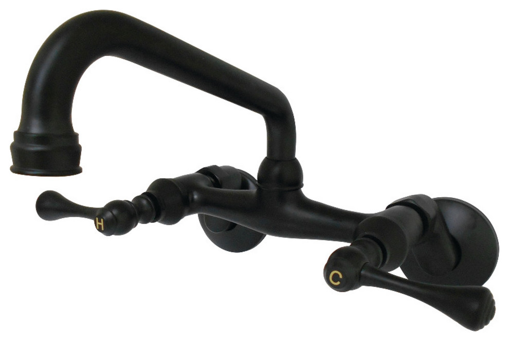 Kingston 6" Adjustable Center Wall Mount Kitchen Faucet, Matte Black