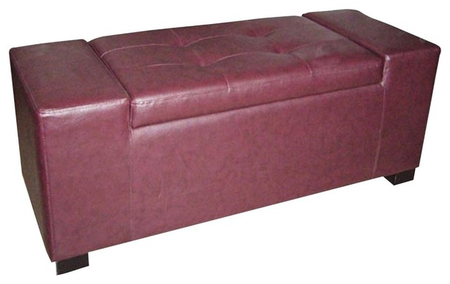 Unique Red Rectangular Storage Bench Contemporary Accent And