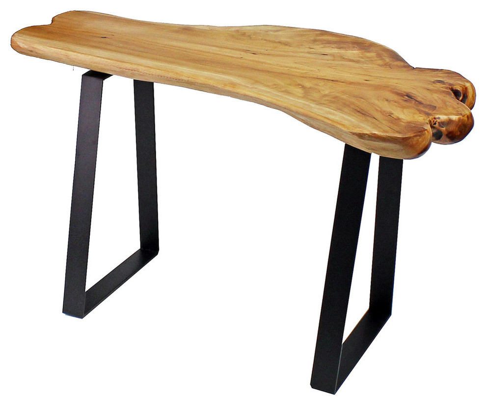 Live Edge Cedar Wood Bench With Metal Legs Rustic Accent And