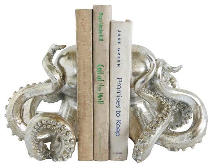 silver octopus bookends