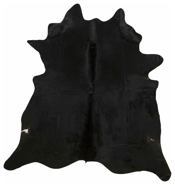 Solid Black Cowhide Rug, L