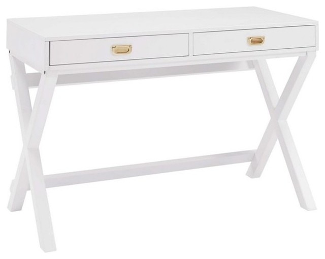 Linon Peggy Wood Two Drawer Writing Desk in White Transitional