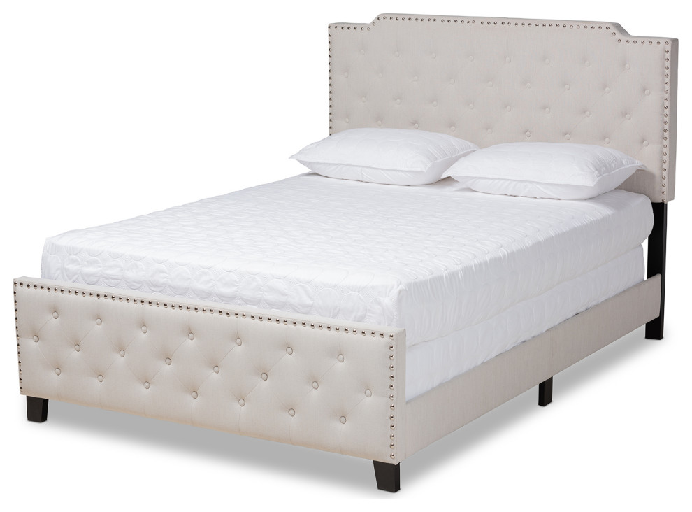 Gallagher Upholstered Button Tufted Panel Bed, Queen Transitional