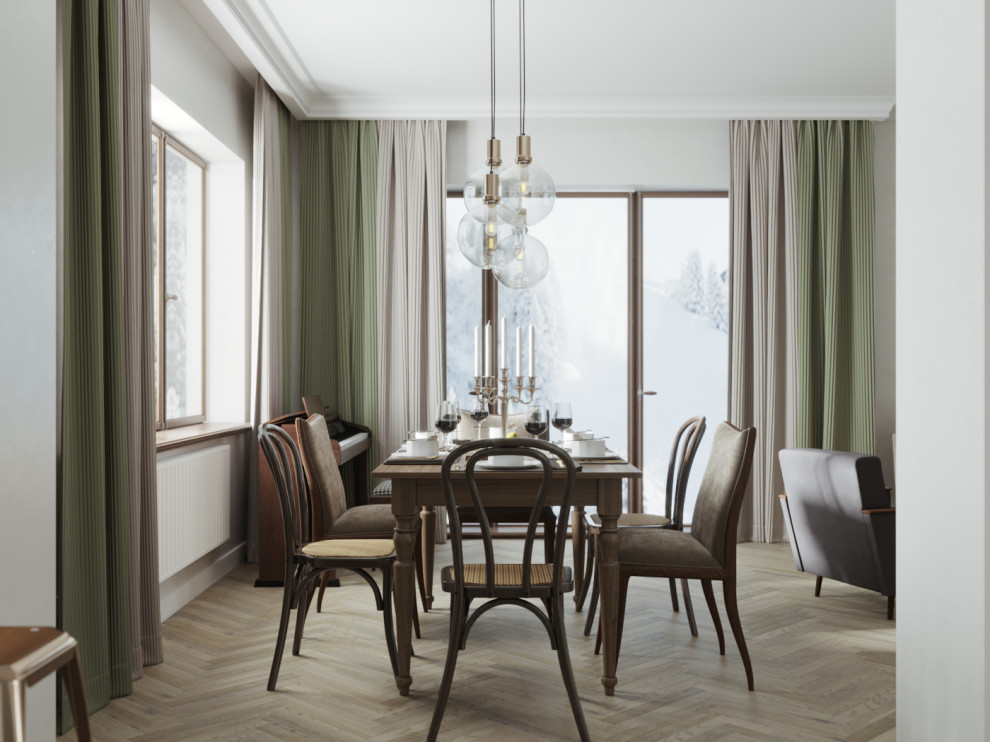 Кухня и гостиная комната из проекта загородного доиа в г.Тюмень