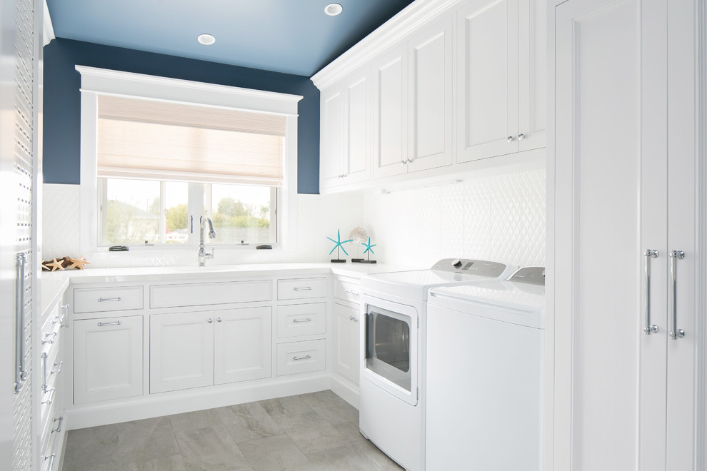 Design ideas for a transitional laundry room in Orange County.