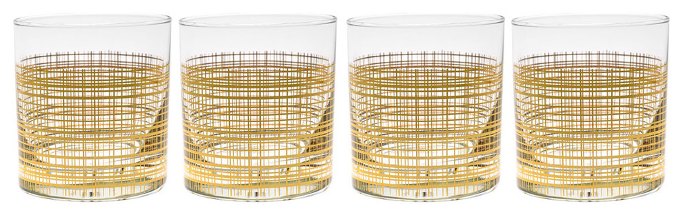 Culver Gold 22K 11 oz. Reticulated Old Fashion Glasses, Set of 4