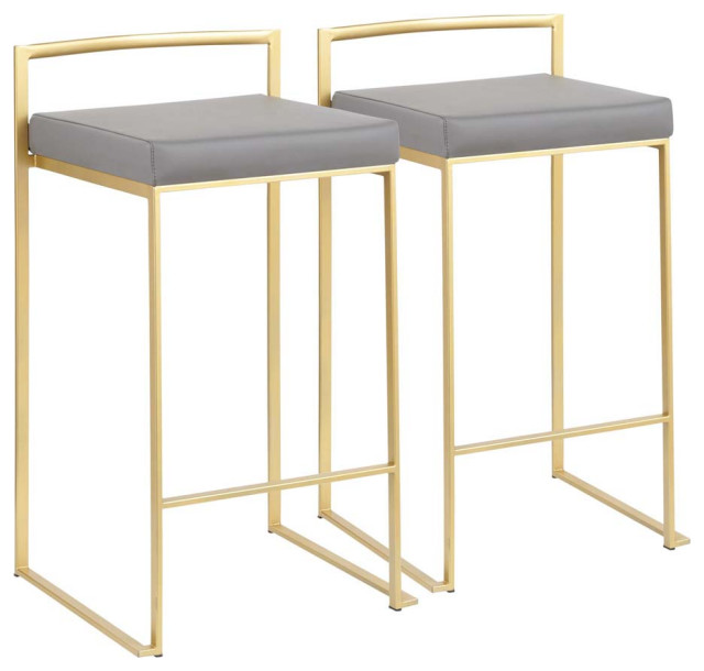 Fuji Contemporary Counter Stool in Gold with Grey Faux Leather Set of