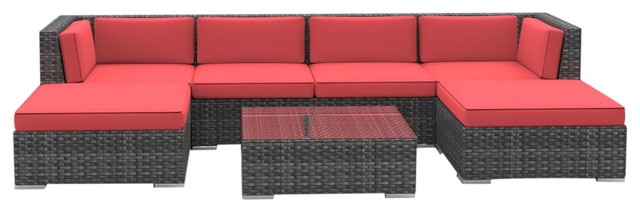 Hawaii Outdoor Patio Furniture Sofa Sectional 7 Piece Set Hawaii 7 Piece Outdoor Patio Furniture Set C Red