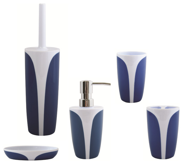 5Piece Bathroom Accessories Set MSVFrance Kandy Dark Blue Polystyrene