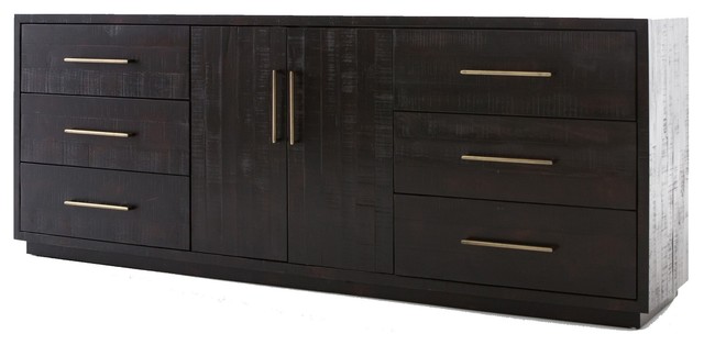 Burnished Black Rustic Wood Large Media Cabinet With Doors