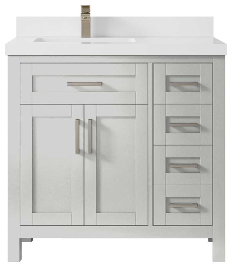 Cambridge 36 Left Offset Bath Vanity in Coventry Gray 2" White Quartz