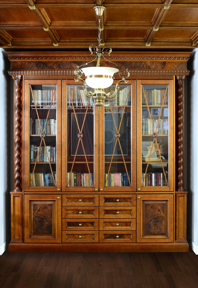 Библиотека в классическом стиле с письменным столом и помощником