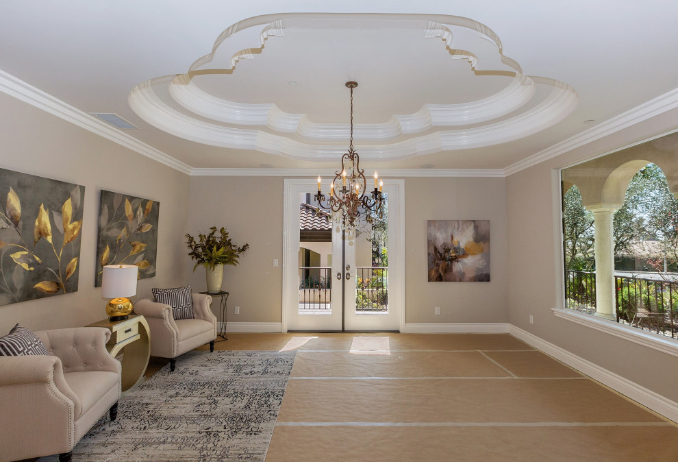 Photo of a large contemporary family room in Orange County.