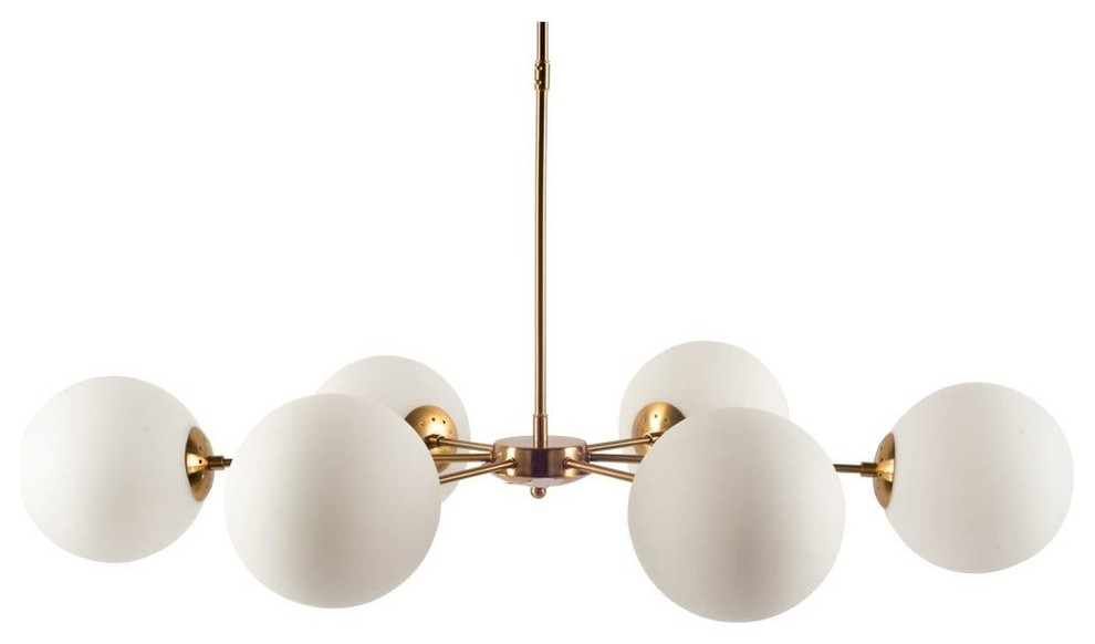 Lahey Gold Metal With Frosted Glass Globe Six Bulb Chandelier