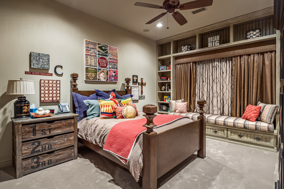 Inspiration for a country kids' bedroom for kids 4-10 years old and boys in Austin with grey walls and carpet.