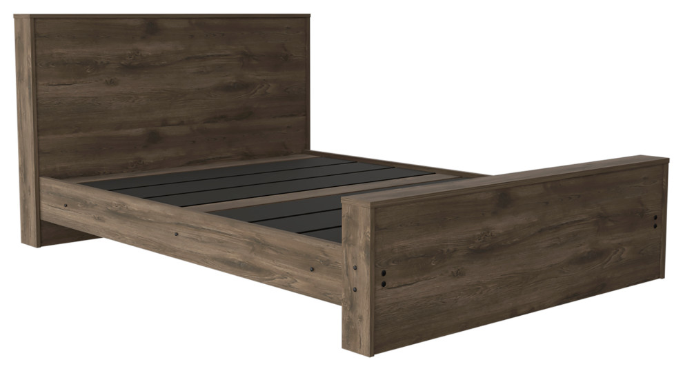 Barrie Full Size Bed Base with Headboard, Dark Brown Transitional