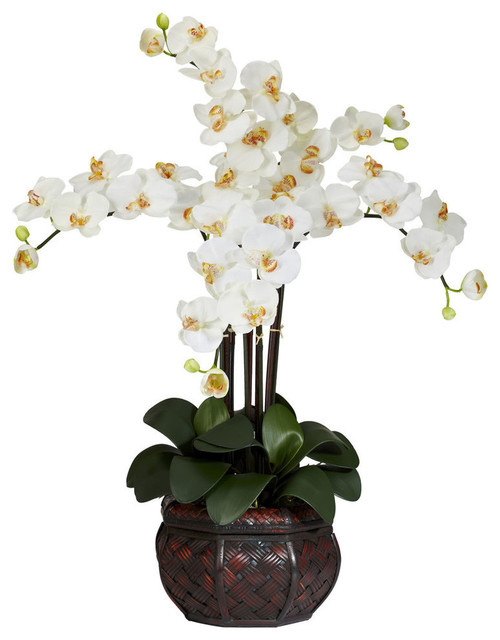 Phalaenopsis With Decorative Vase Silk Flower Arrangement, Cream