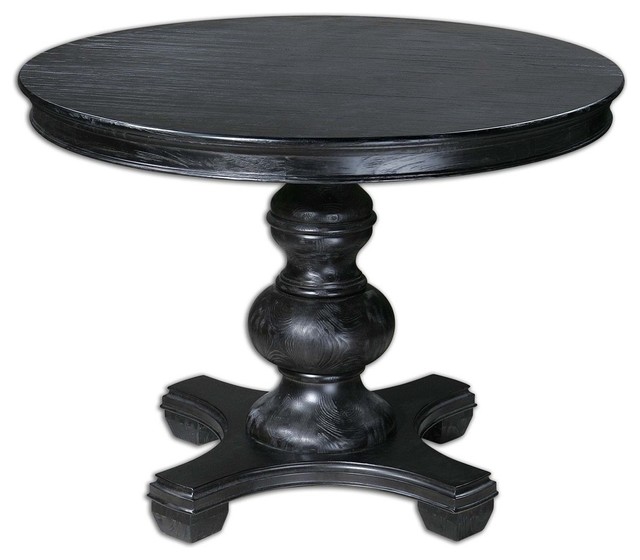 Elegant Classic Round Black Wood Entry, Black Round Hallway Table